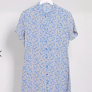 Pieces skater shirt dress in blue floral